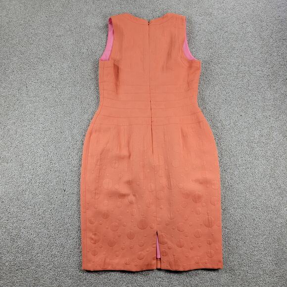 Kay Unger Sheath Dress Womens 4 Orange Raised Muted Polka Dots V Neck - Picture 3 of 12